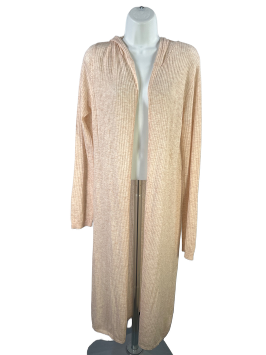 Hem & Thread Women's Beige Lightweight Sheer Hooded Open Front Cardigan - L