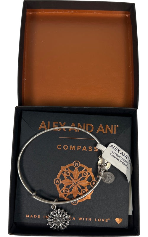 Alex and Ani Women’s Silver Tone Compass Bangle Bracelet image 2