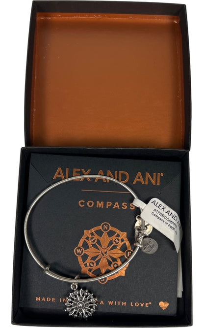 Alex and Ani Women’s Silver Tone Compass Bangle Bracelet image 2