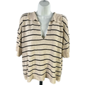 Max Studio Women's Beige/Black Striped Linen V-Neck Shirt - L