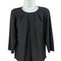 Ann Taylor Women's Black 3/4 Sleeve Pleated Front Blouse - S
