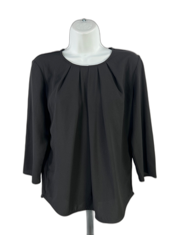 Ann Taylor Women's Black 3/4 Sleeve Pleated Front Blouse - S