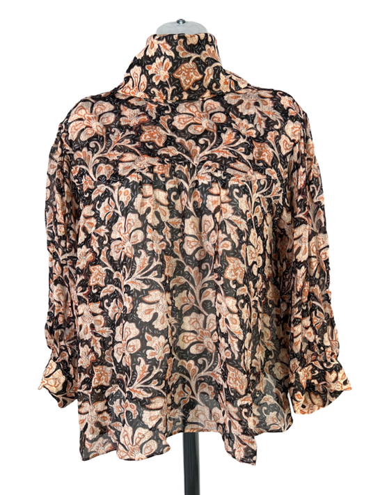 Banana Republic Women's Orange/Black Metallic Sheer Reversed Blouse - S