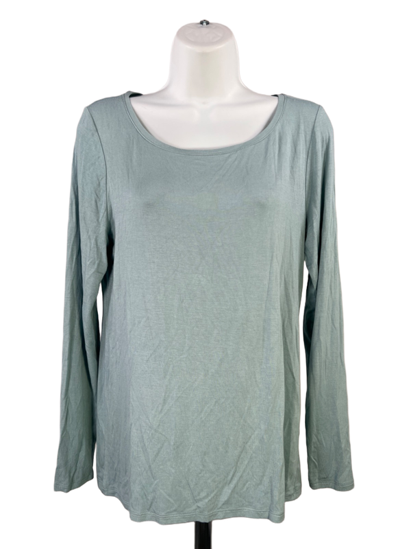 White House Black Market Women's Blue Long Sleeve Wide Scoop Neck Shirt - S