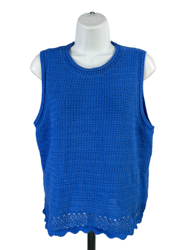 J.Crew Women's Blue Crochet Sleeveless Sweater Tank Top - L