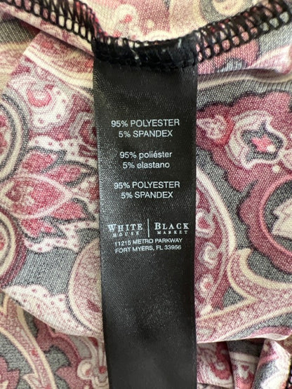 White House Black Market Women's Black/Burgundy Paisley Shirred Neck Blouse - M image 4