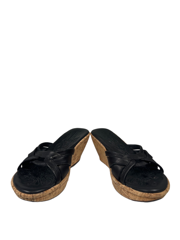 Born Women's Black Turbie Leather Cork Strappy Slide On Wedge Sandals - 7.5 image 6