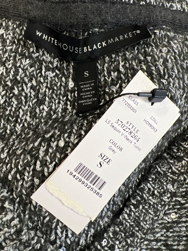 White House Black Market Women’s Black Long Sleeve Sequin Tunic Sweater - S image 3