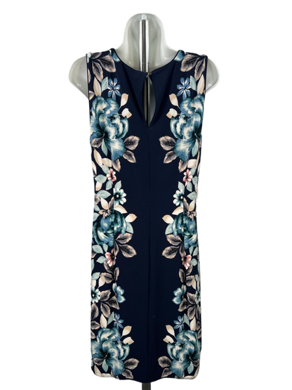 White House Black Market Women's Blue Floral Sleeveless Lined Midi Dress - M image 2