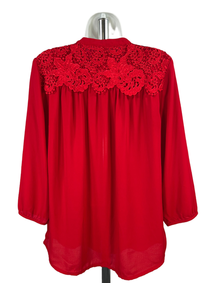 Banana Republic Women's Red Lace Shoulder 3/4 Sleeve Button Up Blouse - S image 2
