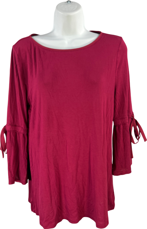White House Black Market Women's Burgundy 3/4 Bell Sleeve Blouse - M