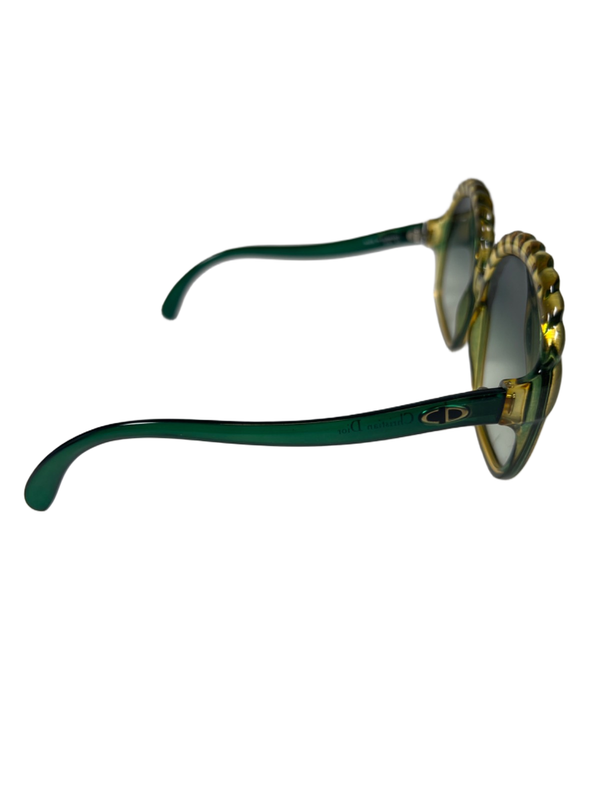 Christian Dior Women's Green/Yellow Two Tone Scalloped Vintage Sunglasses image 7