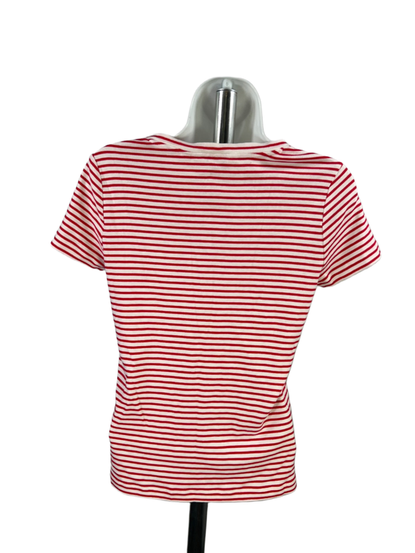 Vineyard Vines Women's Red/White Striped V Neck Short Sleeve Tee Shirt - S image 2