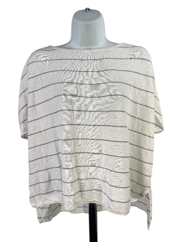 Max Studio Women's White Striped Short Sleeve Linen T-Shirt - M