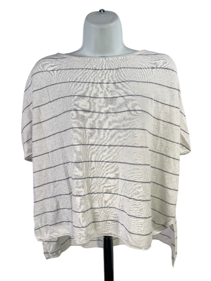 Max Studio Women's White Striped Short Sleeve Linen T-Shirt - M
