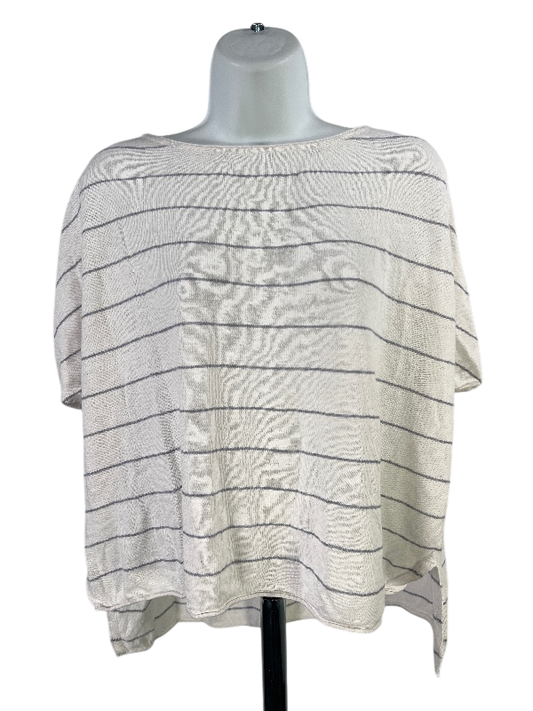 Max Studio Women's White Striped Short Sleeve Linen T-Shirt - M