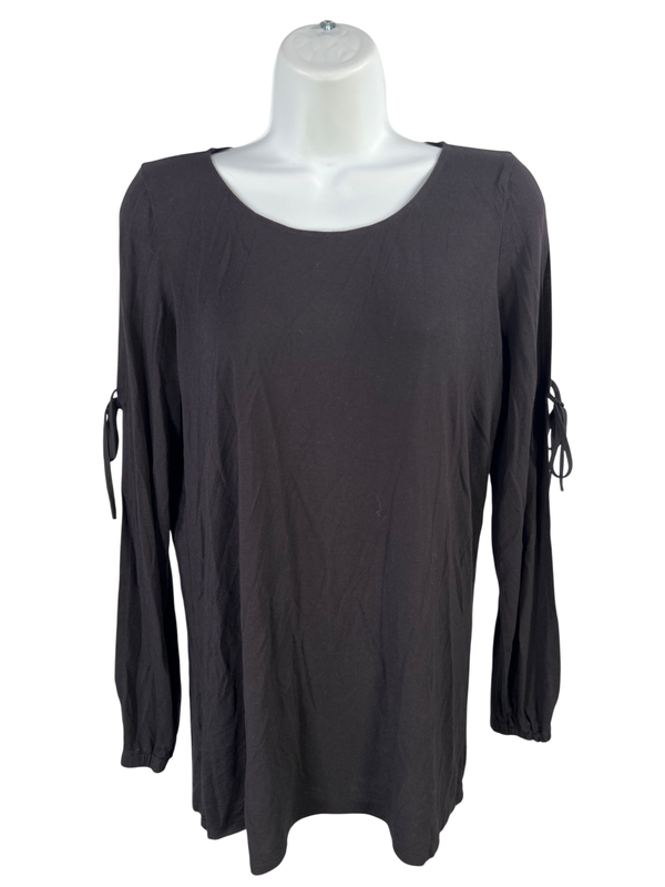 Lysse Women's Black Long Slit Tie Sleeve Blouse - XS