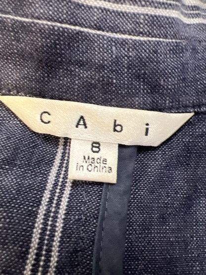 Cabi Women's Blue/White Striped Linen 2 Button 3/4 Sleeve Blazer Jacket - 8 image 3