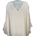 Vince Camuto Women's White/Gold Metallic 3/4 Ruffle Sleeve Blouse - Plus 3X