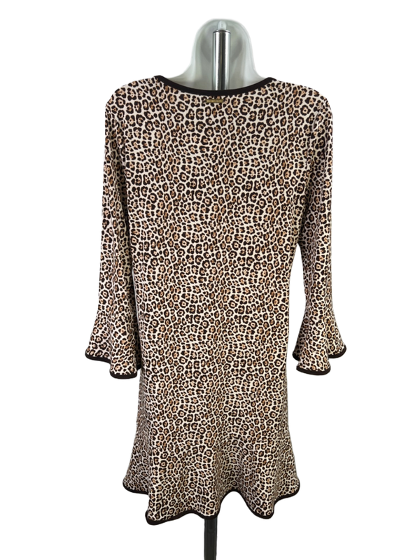 Michael Kors Women's Brown Cheetah Print 3/4 Bell Sleeve Flounce Mini Dress - M image 2