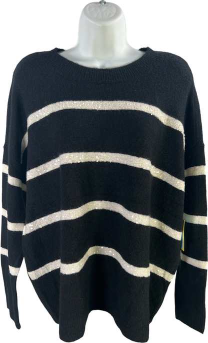 CeCe Women’s Black/White Sequin Stripe Long Sleeve Sweater - S