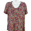 J.Jill Women's Blue/Red Floral Short Sleeve V-Neck T-Shirt - L
