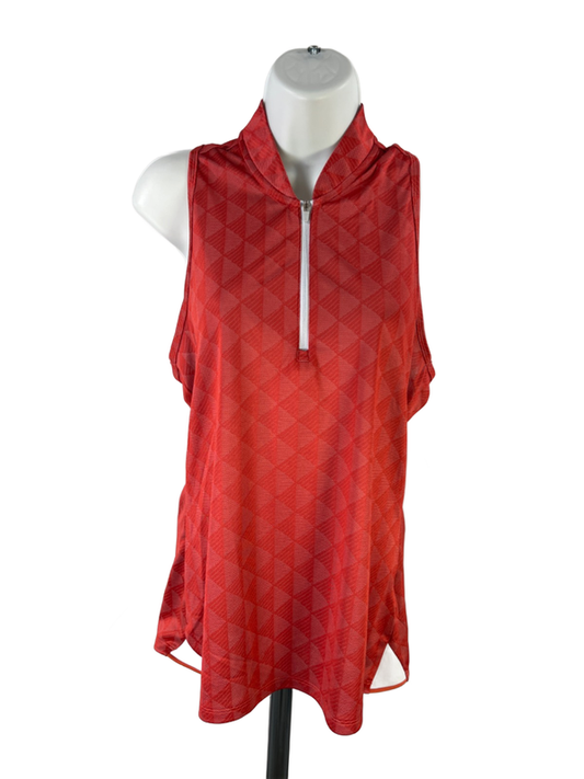 Adidas Women's Red/Orange Primegreen Quarter Zip Racerback Sleeveless Shirt - M