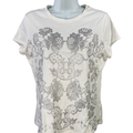 White House Black Market Women's White/Gray Lace Print Short Sleeve T-Shirt - S