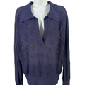 White House Black Market Women's Blue Open Knit Long Sleeve V-Neck Sweater - L