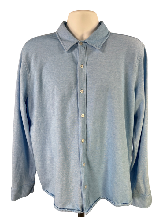 Lands End Men's Blue Traditional Fit Long Sleeve Button Up Shirt - L