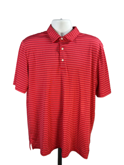 Greg Norman Men's Red Striped Short Sleeve Golf Polo Shirt - XL