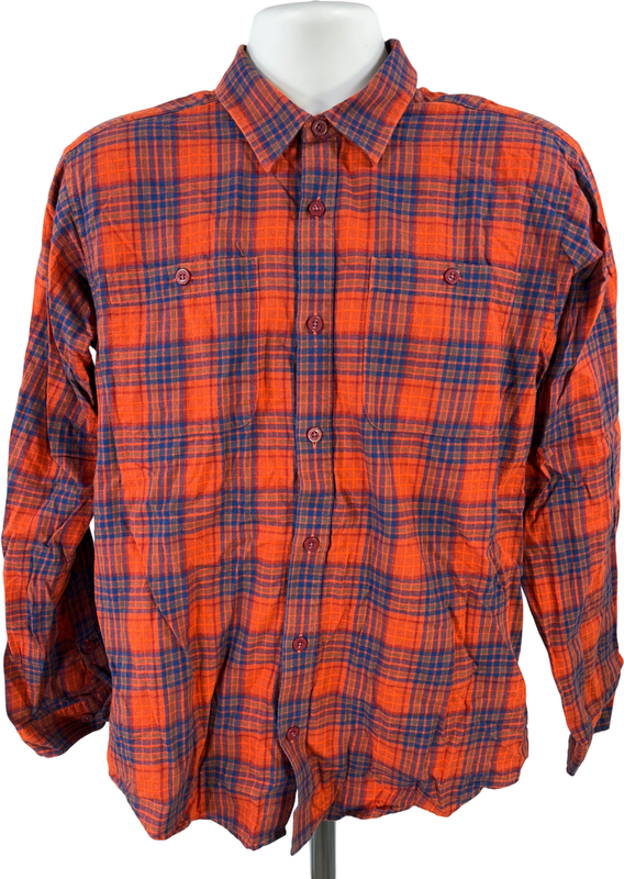 Patagonia Men’s Orange/Blue Plaid Long Sleeve Button Up Shirt - M