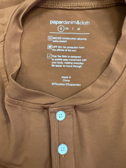 Paper Denim and Cloth Men’s Brown Short Sleeve Core Henley T-Shirt - S image 3