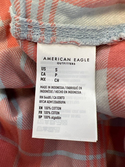American Eagle Women's Red/Blue Plaid Long Roll Sleeve Button Up Flannel - S image 4