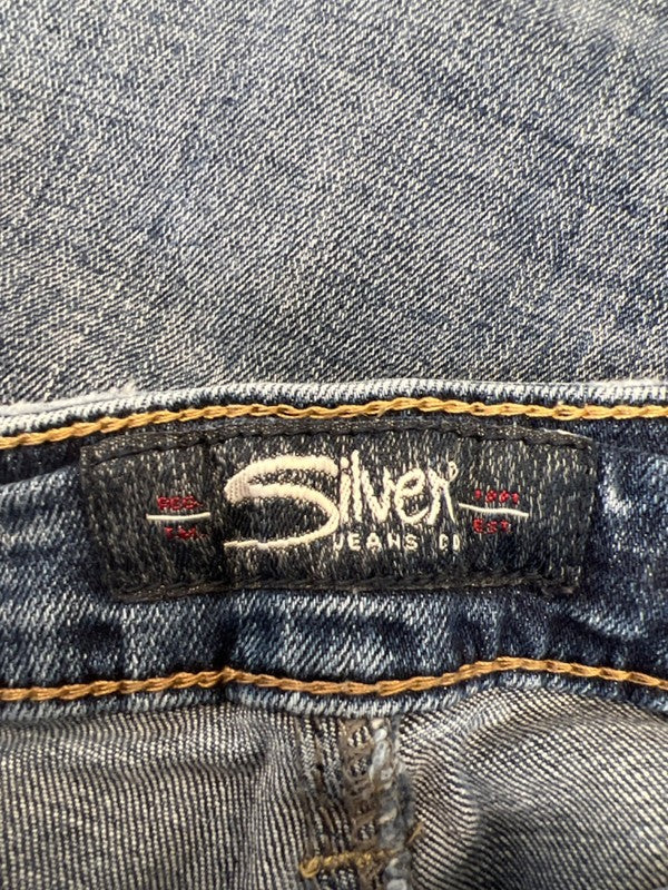 Silver Jeans Women's Medium Wash Elyse Skinny Distressed Embellished Jeans - 28 image 3