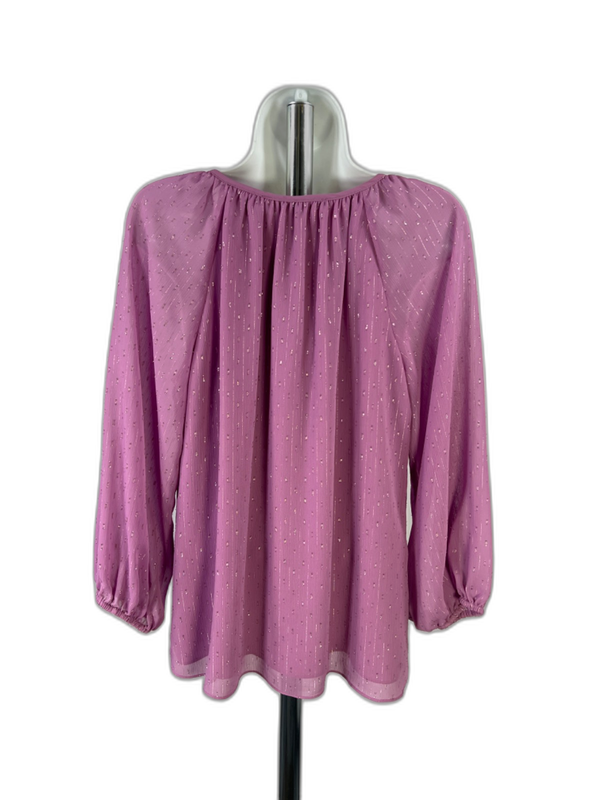 White House Black Market Women's Purple Metallic Semi Sheer Tie Front Blouse - M image 2