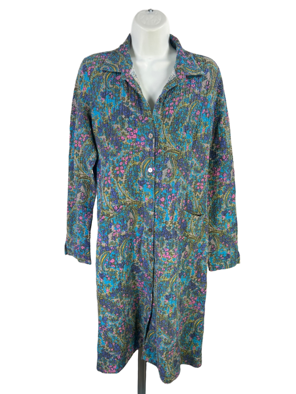 Habitat Women's Blue/Green Long Sleeve Button Up Shirt Dress - S