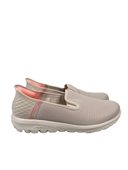 Skechers Women's Beige/Pink Go Walk Travel Fiji Slip On Shoes - 9 Wide