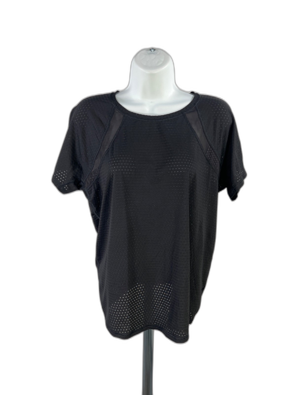Athleta Women's Black Chi Dot Mesh Train Athletic Short Sleeve Shirt - M