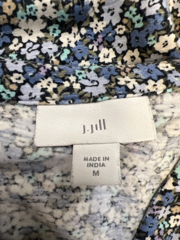 J Jill Women's Blue Floral V Neck 3/4 Sleeve Shirt - M image 3