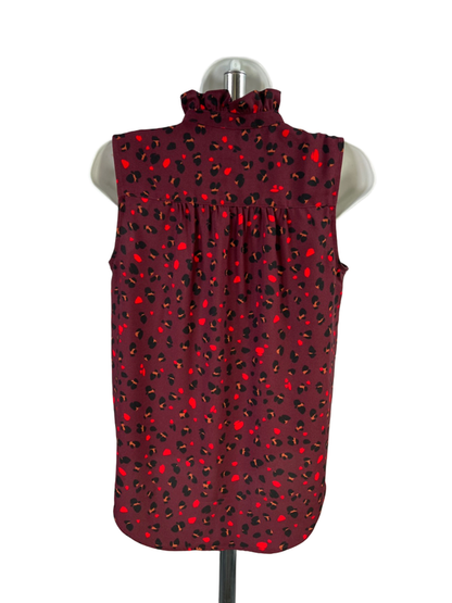 Ann Taylor Women's Burgundy Leopard Ruffle Trim Sleeveless Blouse - XS image 2