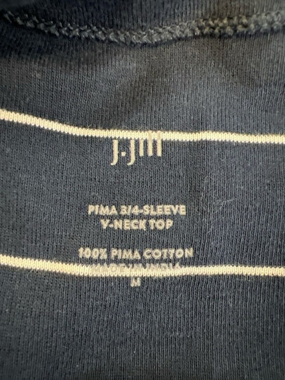 J.Jill Women's Blue Striped V-Neck 3/4 Sleeve Shirt - M image 3