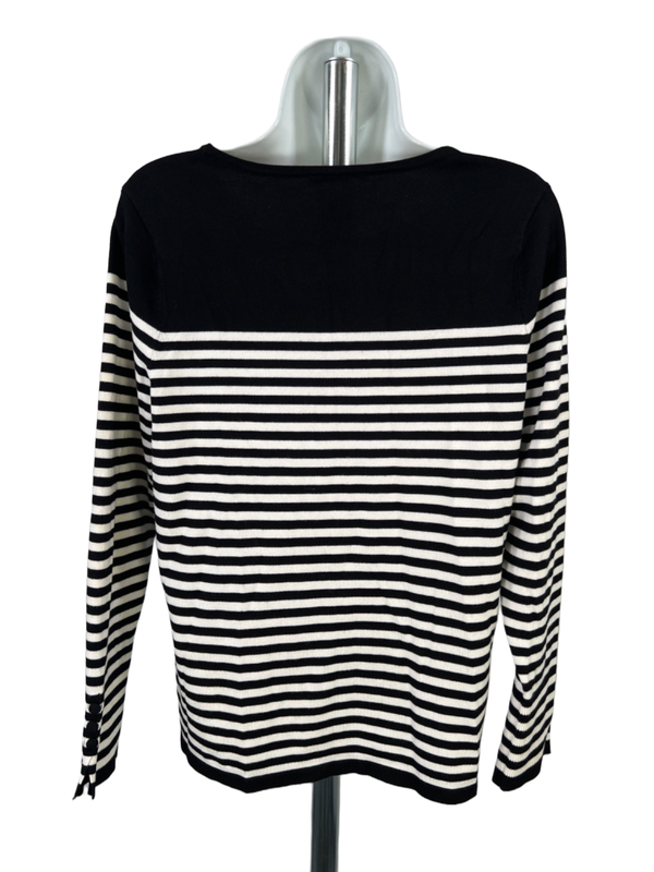 Chico's Women's White/Black Striped Long Sleeve Sweater - 1/US M image 2