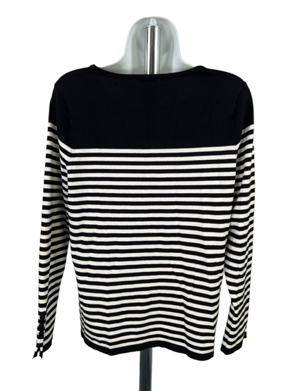Chico's Women's White/Black Striped Long Sleeve Sweater - 1/US M image 2