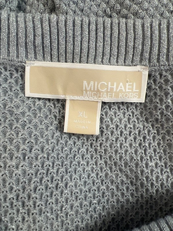 Michael Kors Women’s Gray Metallic Long Sleeve Cold Shoulder Sweater - XL image 3