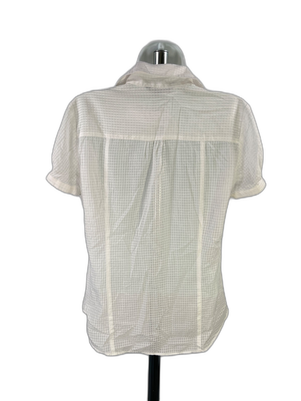 White House Black Market Women's White Checkered Semi Sheer Blouse - 8 image 2