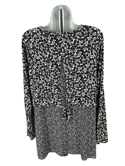 J.Jill Wearever Collection Women's Black/White Floral Long Sleeve Shirt - M image 2