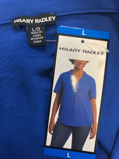 Hilary Radley Women's Blue Short Sleeve V-Neck Blouse - L image 3