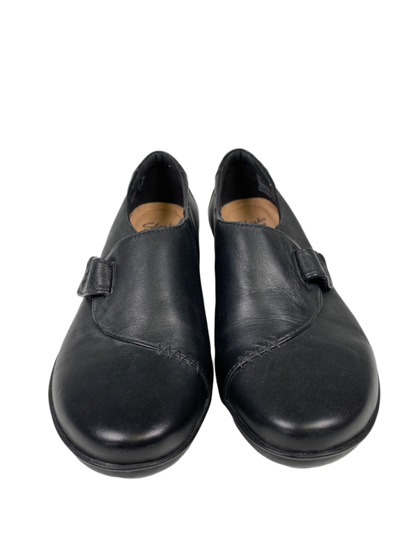Clarks Women's Black Leather Soft Cushion Slip On Shoes - 7 image 2