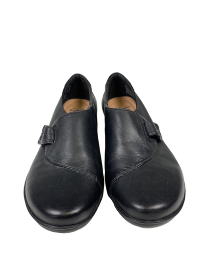 Clarks Women's Black Leather Soft Cushion Slip On Shoes - 7 image 2